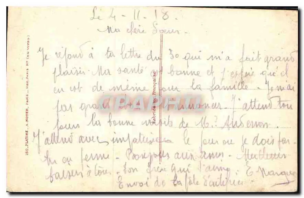 Mulher lendo uma carta — soldado em segundo plano — Patriótico 1156 - Verso