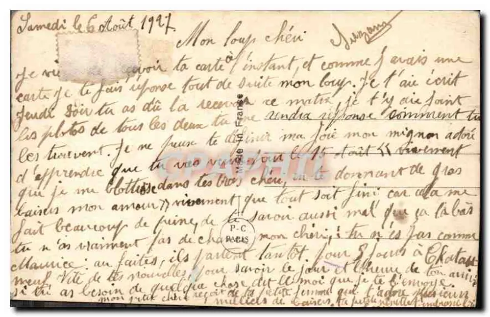 Casal apaixonado — cena romântica — PC Paris n°2291 - Verso
