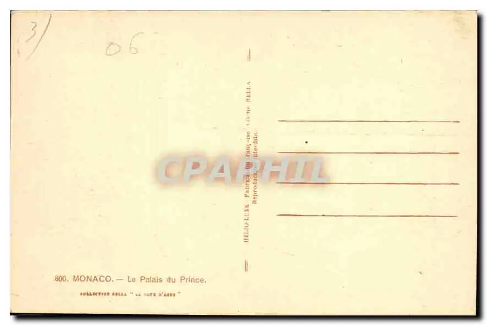 Mônaco — O Palácio do Príncipe — Coleção Rella - Verso