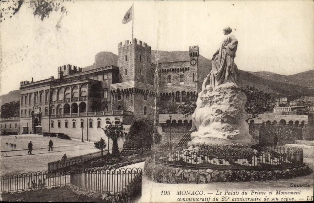 Mônaco — O Palácio do Príncipe e Monumento comemorativo do 25º aniversário de seu reinado — Selecta — n° 195 - Frente