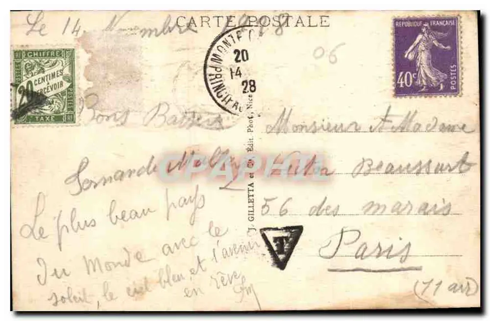 Mônaco - A Cidade e o Rochedo — J. Gilletta, n°755 - Verso