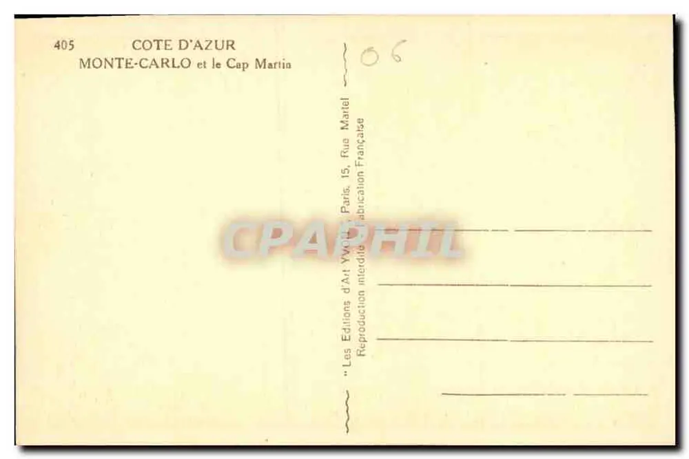 Monte-Carlo e o Cabo Martin — Costa Azul — Edições de Arte Yvart, Paris - Verso