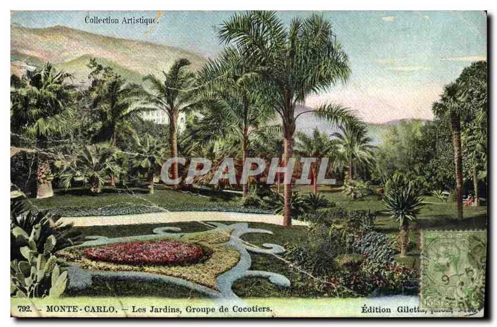 Monte-Carlo — Die Gärten, Gruppe von Kokospalmen — Edition Gilette, Nizza - Vorderseite