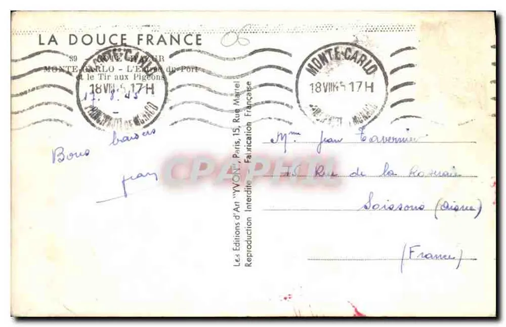 Monte-Carlo — Schießen auf Tauben — Éditions d'Art Yvonn - Rückseite