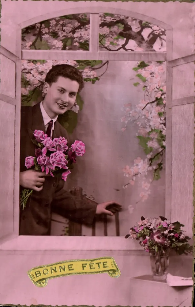 Junge Mann mit Rosen — Frohe Geburtstagskarte — A.R.S. Serie 560 - Vorderseite