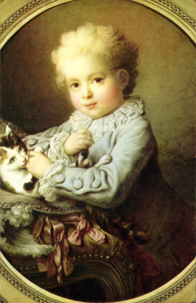 Junge Junge, der mit einer Katze spielt — Drouais (1699-1767) — Verlag: Nationaler Kinderrat, Paris - Vorderseite