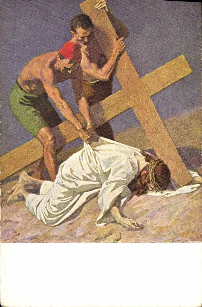 Jesus fällt zum dritten Mal unter dem Kreuz — G. Fugel — Nr. 16219 - Vorderseite