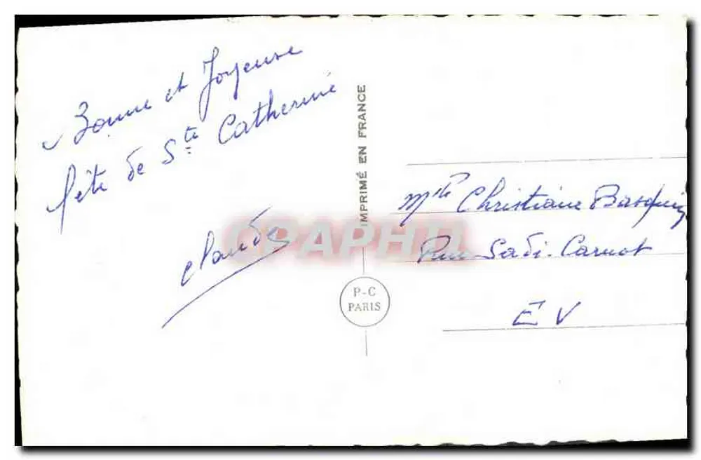 Casal com cesta de peixes — Boa festa — P-C Paris n°4023 - Verso