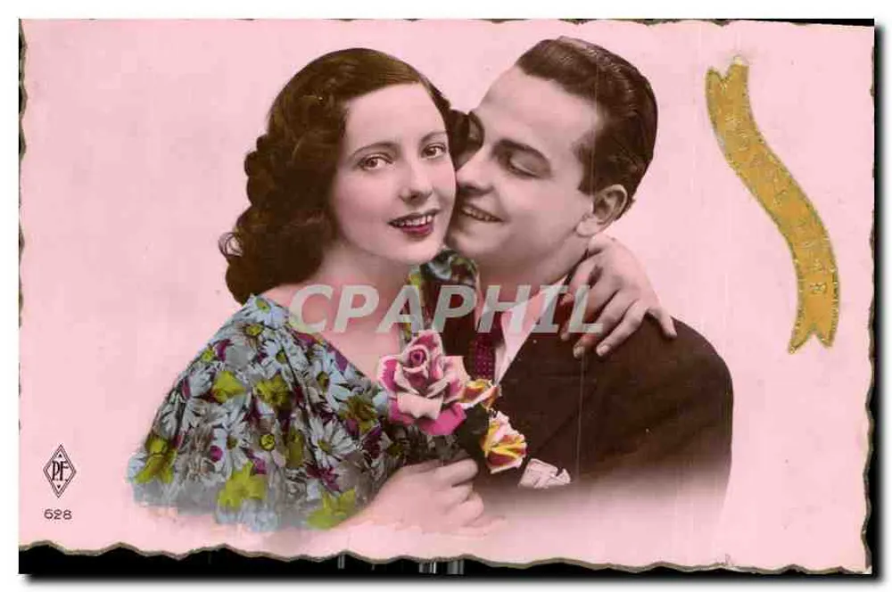 Casal em traje da época — editor P.F. n° 628 - Frente