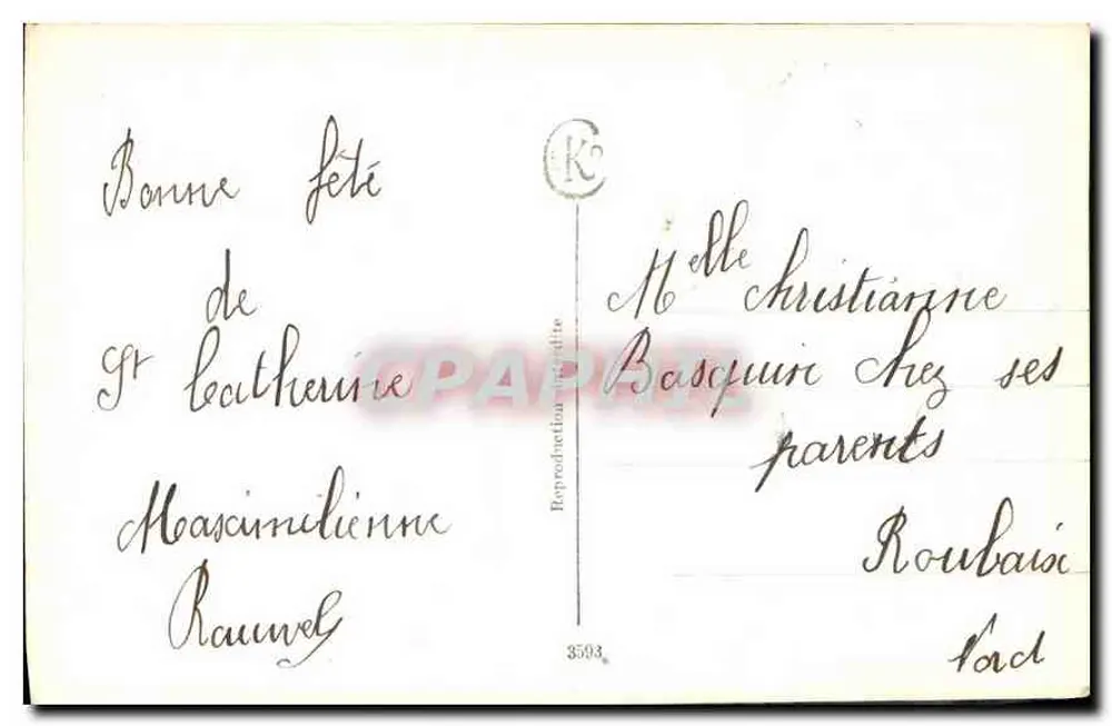 Mulher sorridente com buquê — em moldura de trevo — n°3593 - Verso