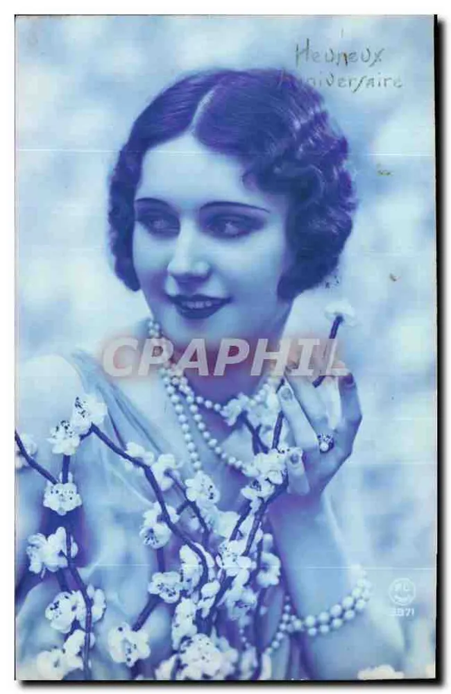 Frau in Kleid und Perlenkette — mit Blütenzweig — Verlag P.C. n° 2871 - Vorderseite