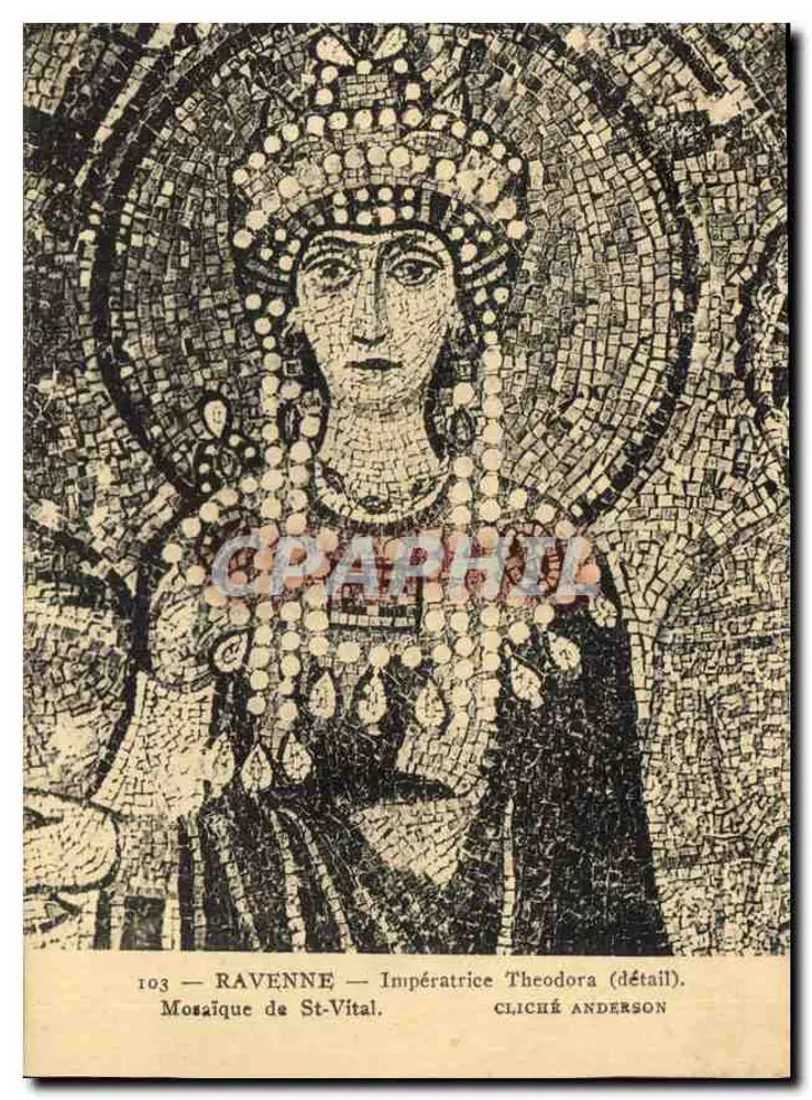 Ravenna — Kaiserin Theodora (Detail) — Mosaik von St. Vital — Anderson Foto - Vorderseite