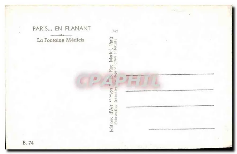 Fonte Médicis — Paris — Edições de Arte 'Yvon' - Verso