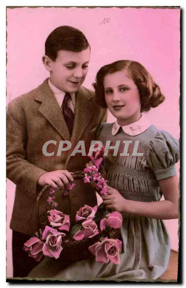 Crianças com cesta de rosas — Foto Verdadeira — Edições de Luce G.P. n°393 - Frente