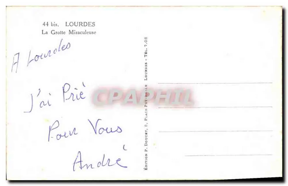 Gruta Benéfica — Lourdes — Edição P. Doucet, 8, Place Peyralle - Verso