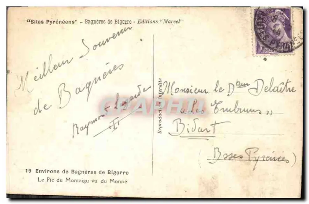 Der Pic du Montaigu von der Monné aus gesehen — In der Nähe von Bagnères-de-Bigorre — Editions 'Marcel' - Rückseite