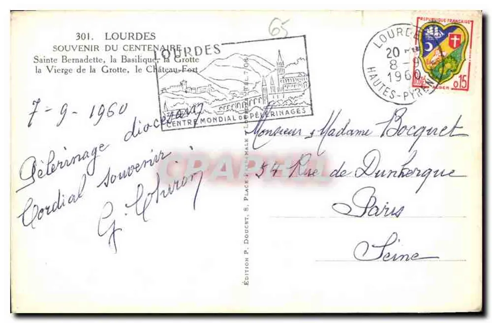 Lourdes — Souvenir do centenário das aparições — Edição P. Doucet - Verso