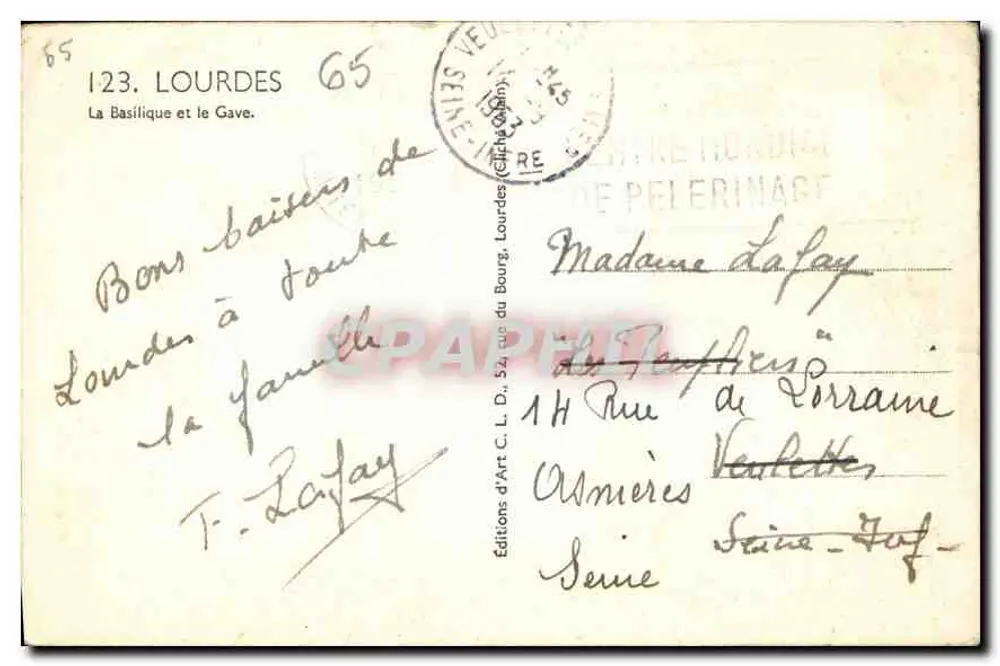 Lourdes — A Basílica e o Gave — Edições d'Art C. L. D., 65 - Verso