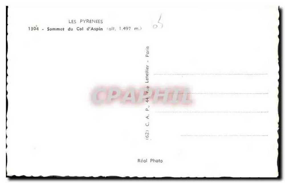 पायरीनीज़ — एस्पिन के शिखर (ऊंचाई 1.497 मीटर) — C.A.P. पेरिस - पीछे