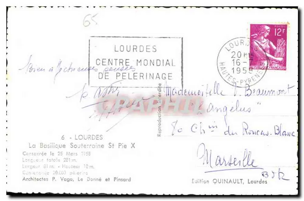 A Basílica Subterrânea São Pio X — Centro Mundial de Pelerinagem — Edição Quinault, Lourdes - Verso