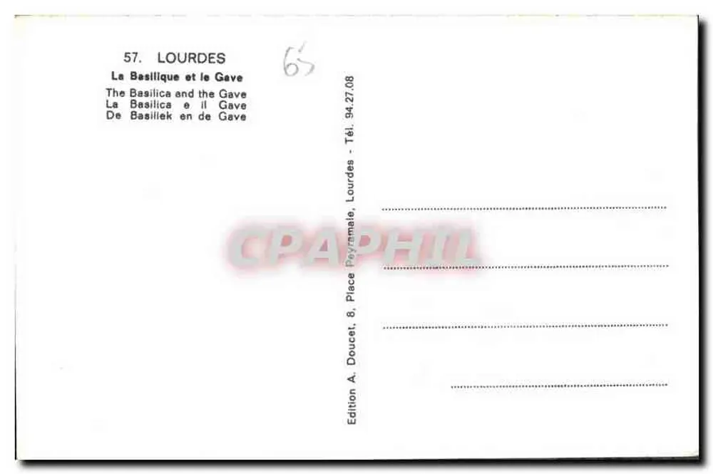 Lourdes — A Basílica e o Gave — Edição A. Doucet, Lourdes - Verso