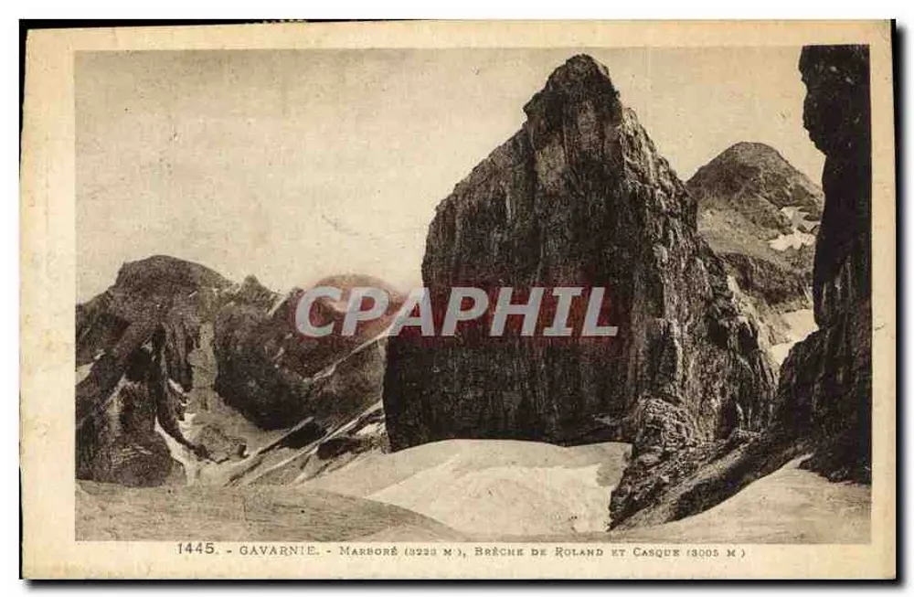 Gavarnie - Marboré (3228 m), Brèche de Roland e Casque (3005 m) — Editore : Larouche Frères, Toulouse — N° di serie 1445 - Recto