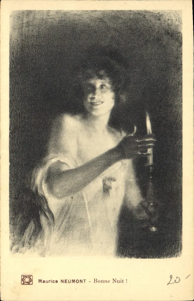 Mulher segurando uma vela — Boa Noite! — Maurice NEUMONT, n° 61 - Frente