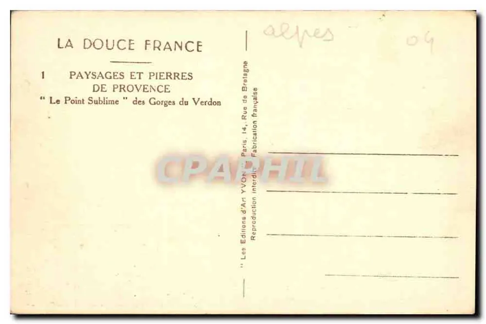 Der sublime Punkt — Gorges du Verdon — Art Editions YVON - Rückseite