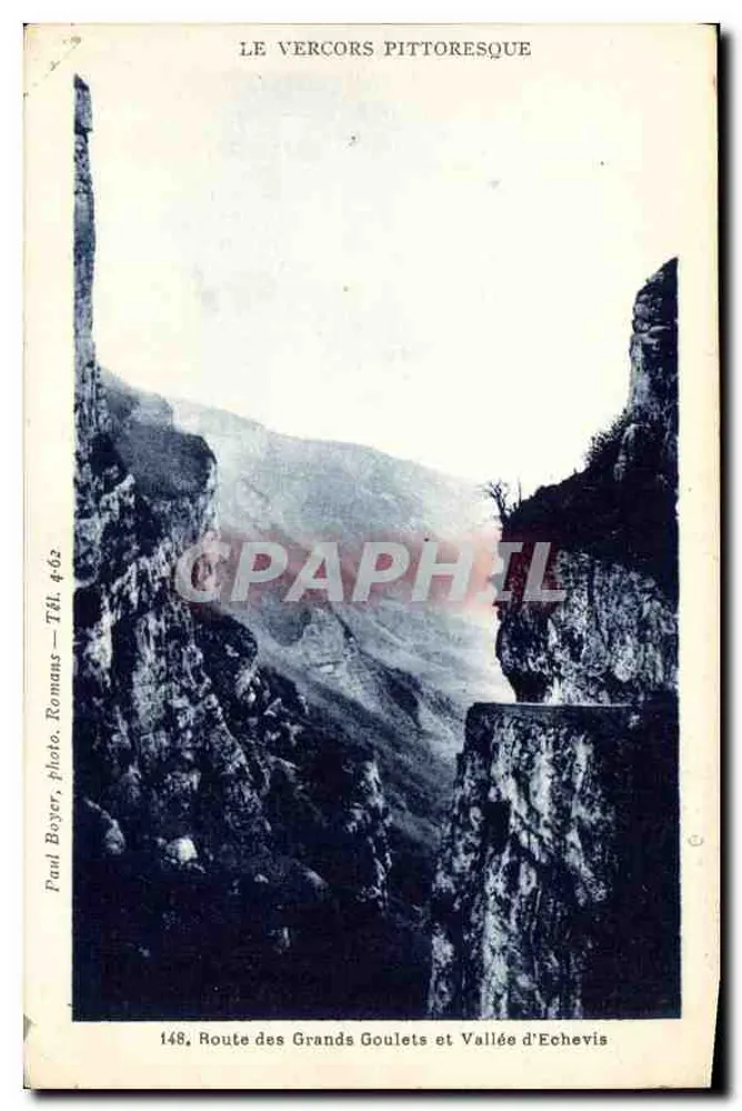 O Vercors pitoresco — Estrada dos Grandes Goulets e Vale de Echevis — Paul Boyer, Romans, n°148 - Frente