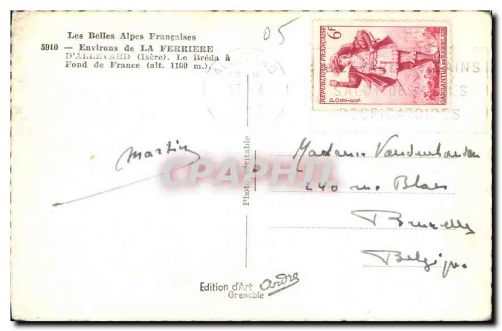 Die Schönen französischen Alpen — Um LA FERRIERE, Le Bréda in Fond de France (Höhe 1100 m.) — Kunstausgabe Grenoble - Rückseite