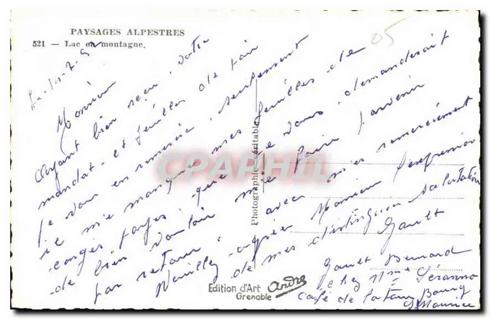 Bergsee — Alpinlandschaften, n°521 — Édition d'Art Andrés, Grenoble - Rückseite