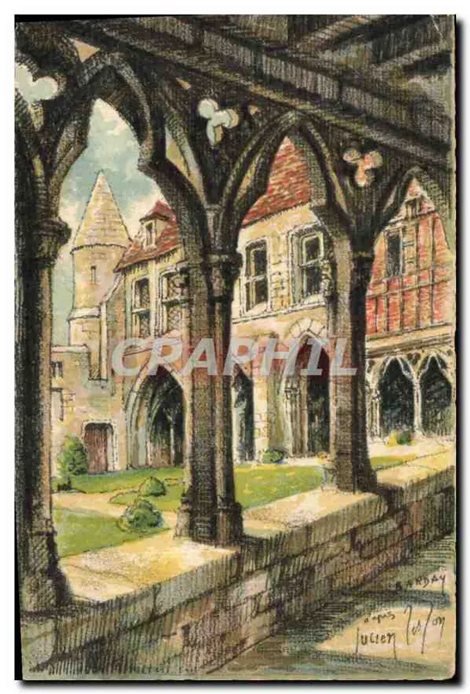 Beauvais — Der Cloister (14. Jahrhundert) und die Salle du Chapitre (16. Jahrhundert) — Zeichnung nach Julien Leclay - Vorderseite