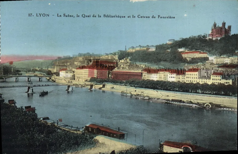 LYON — La Saône, le Quai de la Bibliothèque et le Coteau de Fourvière - Vorderseite