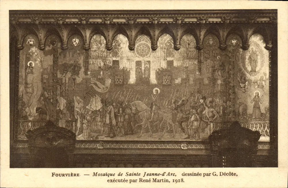 Fourvière — Mosaik der hl. Jeanne d'Arc — gezeichnet von G. Décôte, ausgeführt von René Martin, 1918 - Vorderseite
