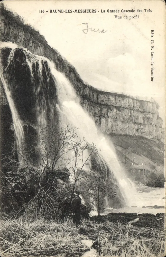 Baume-les-Messieurs - Die Große Tuifs-Wasserfälle - Profilansicht — Verleger G. B. Lons-le-Saunier, Nr. 146 - Vorderseite
