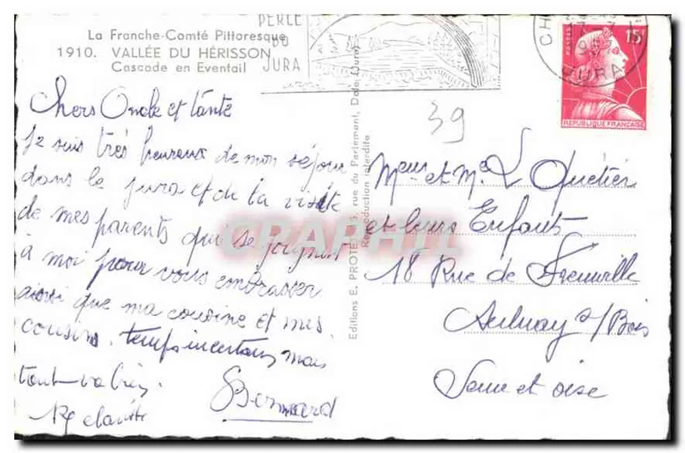 Cachoeira no Jura — A França-Comtade Pitoresca 1910 — Edição E. PROTE - Verso