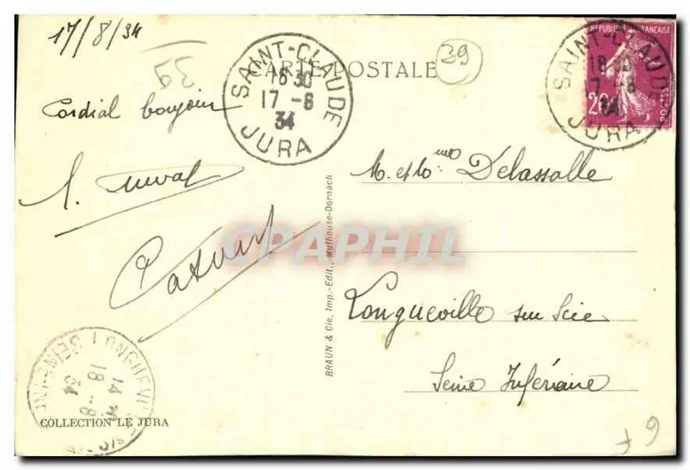 Saint-Claude — Route de Septmoncel, genannt 'Le Saut du Chien' — Braun & Cie, Verlag und Druckerei Dornach - Rückseite