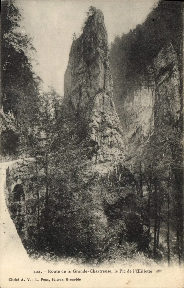 Route de la Grande-Chartreuse, der Gipfel des Éillette — Cliché A.V. - L. Pons, Verleger Grenoble, n°402 - Vorderseite