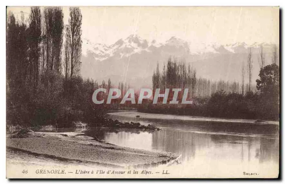 Grenoble — Die Isère bei Île d'Amour und die Alpen — LL - Vorderseite