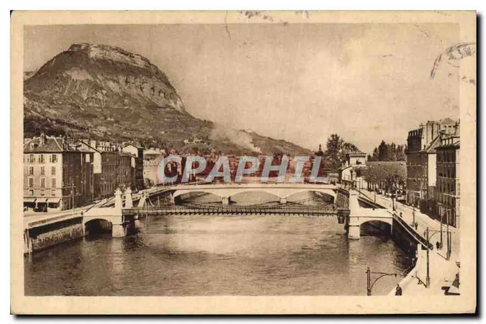 Grenoble — visão do ponte sobre o Drac com o monte Joly em segundo plano — Edição Palanka - Frente