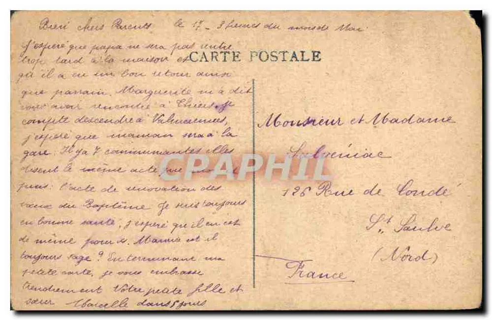 Autour du berceau — scène intérieure avec deux femmes et un berceau — éditeur C. P. R. Phil - Verso