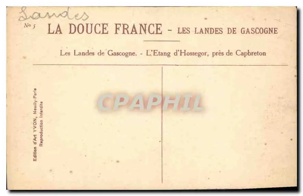 Die Landes von Gascony — Der Étang d'Hossegor, nahe Capbreton — Edition d'Art YVON, Neully-Paris - Rückseite