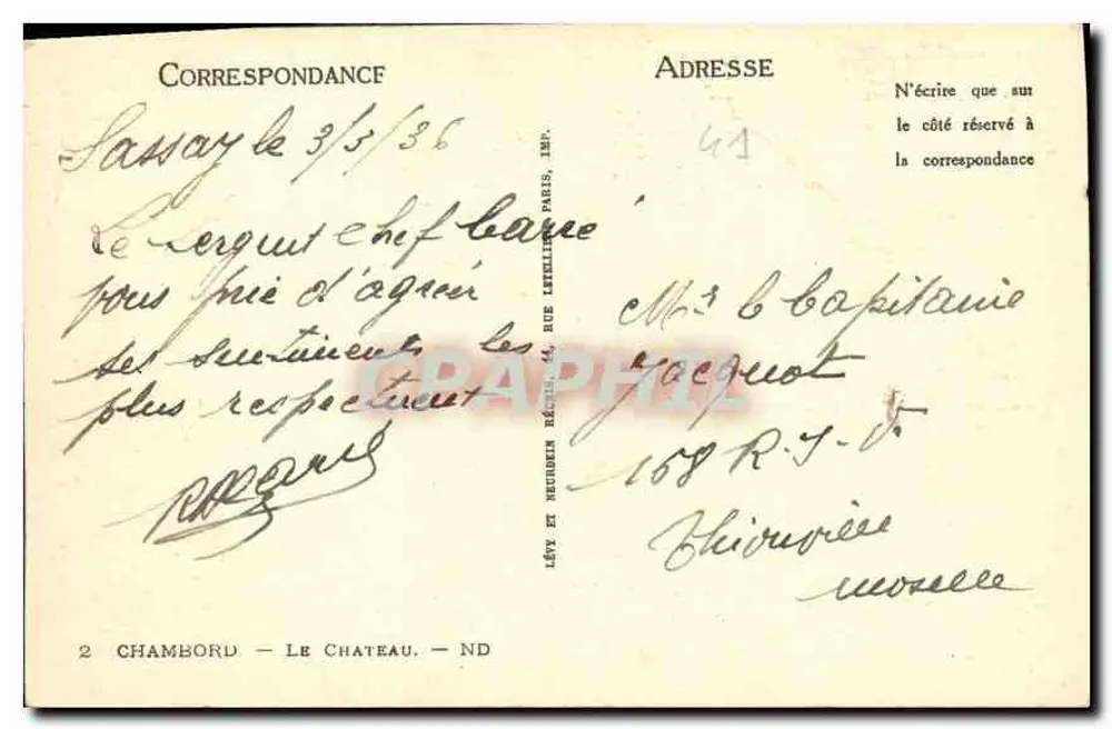 Chambord — O Castelo — ND — Lévy e Neudrèin, Imp. Paris - Verso