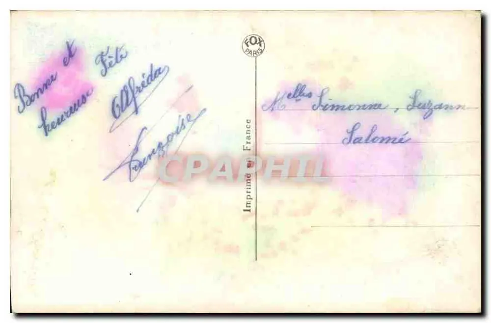 Mulher sorridente segurando galhos de flores — editor FOX PARIS, n° 3825 - Verso