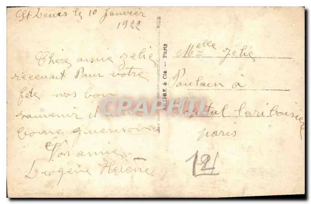Junge Frau mit Blumenstrauß — Frohe Geburtstagsgrüße — Arlèze & Cie, n° 121 - Rückseite