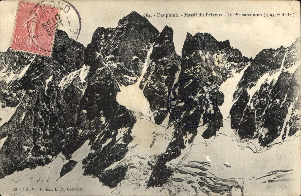 Massif du Pelvoux - Le Pic sans nom (3.954m d'alt.) — Cliché A. V. - Collect. L. P., Grenoble - Vorderseite