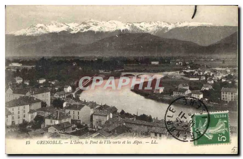 Grenoble — Die Isère, der Pont de l'Île verte und die Alpen — LL. - Vorderseite