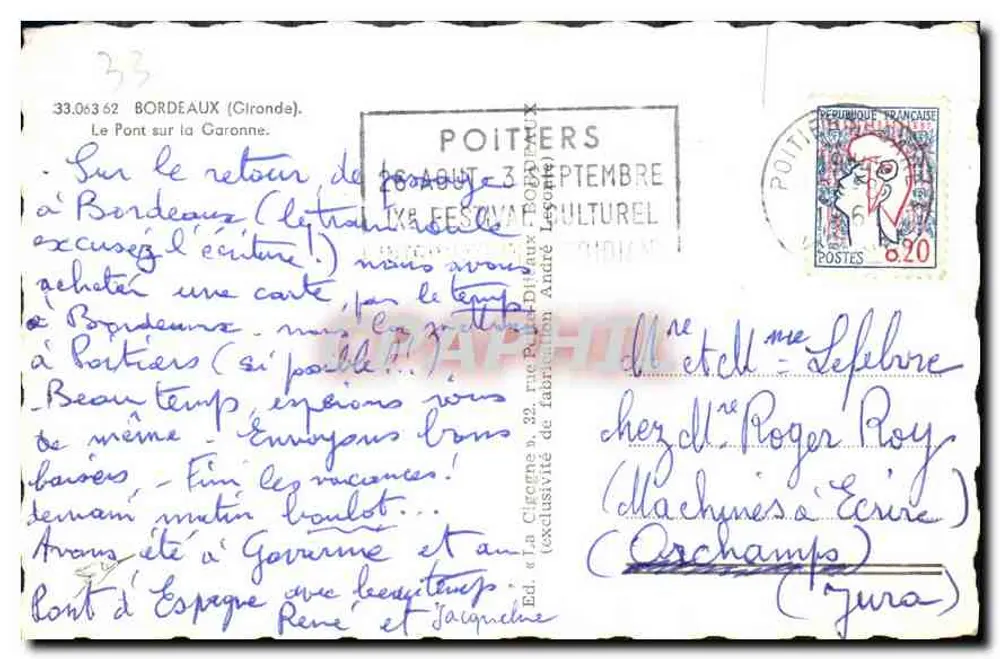Brücke über die Garonne — Bordeaux — Verlag La Cigogne, n° 33.063.62 - Rückseite