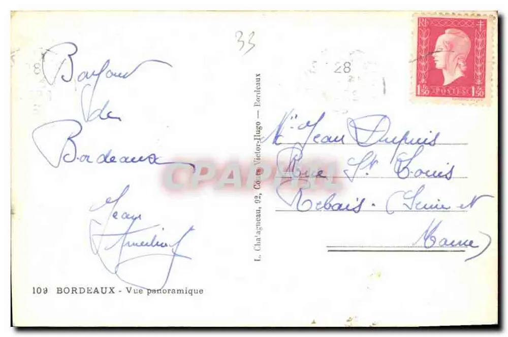 Bordeaux — Visão panorâmica — Editor Elcie, n° 109 - Verso