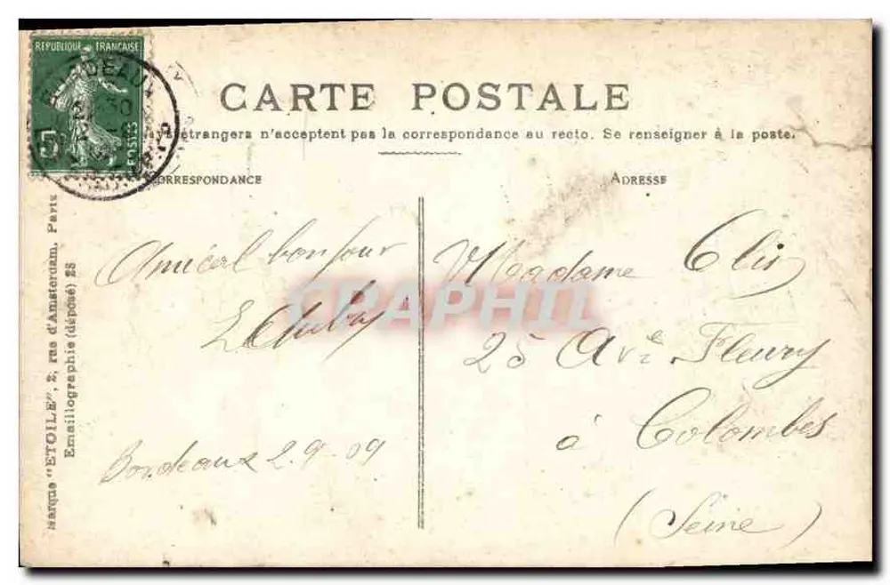 Bordeaux — Colunas Rostrais — Editor 'Étoile' n°9 - Verso